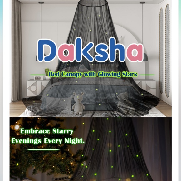 Daksha Glowing Stars Bed Canopy, (Bottom Edge Loose) New - Picture 4 of 10